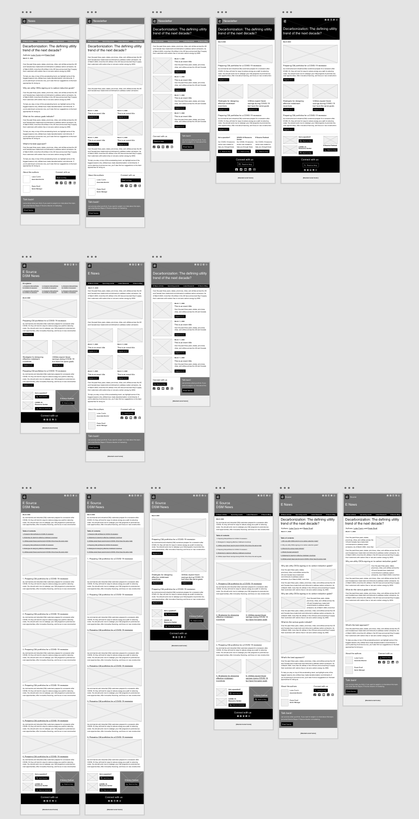 Image of a large set of wireframes for different email designs.