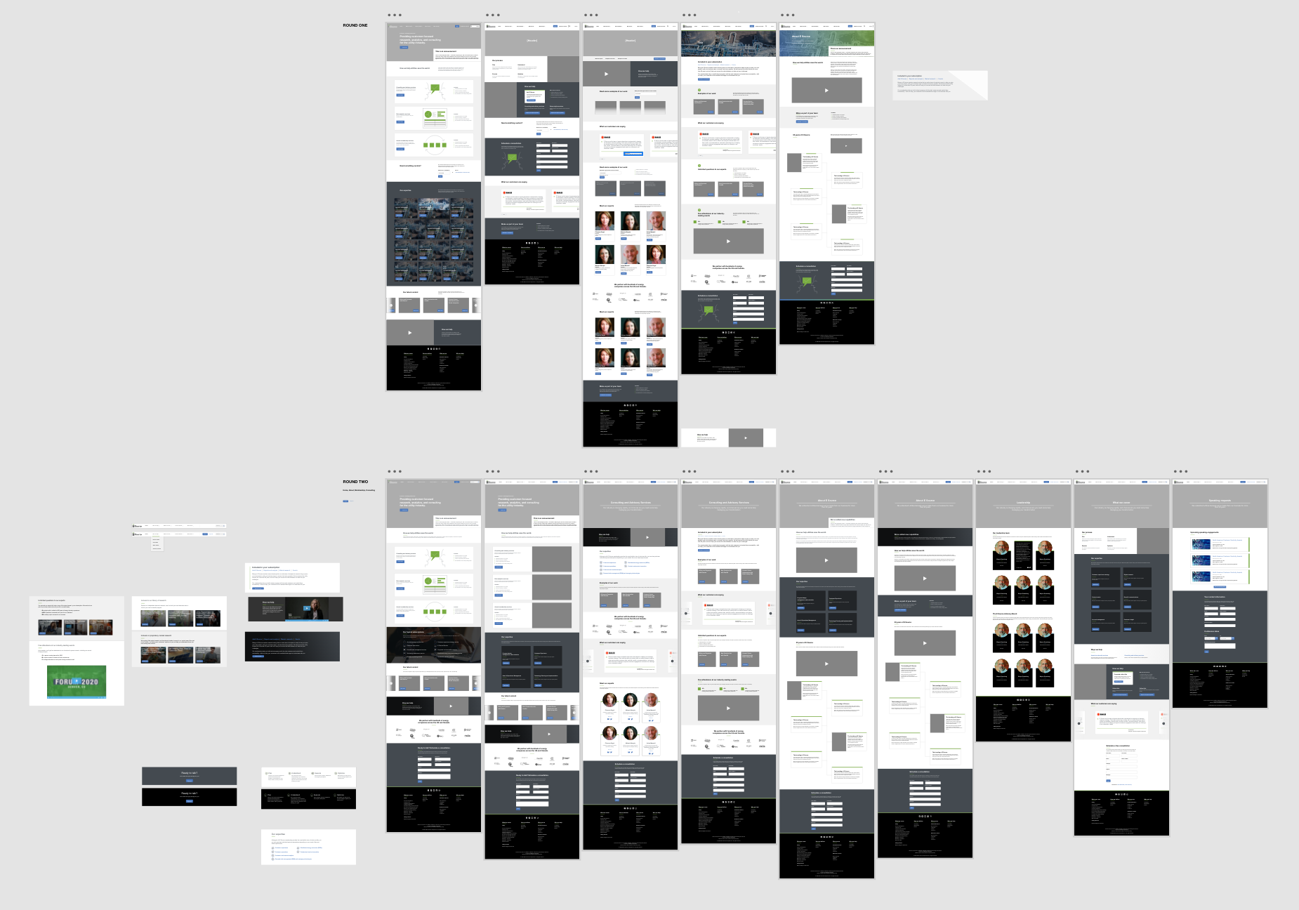 Image of website redesigns in an Adobe XD file.